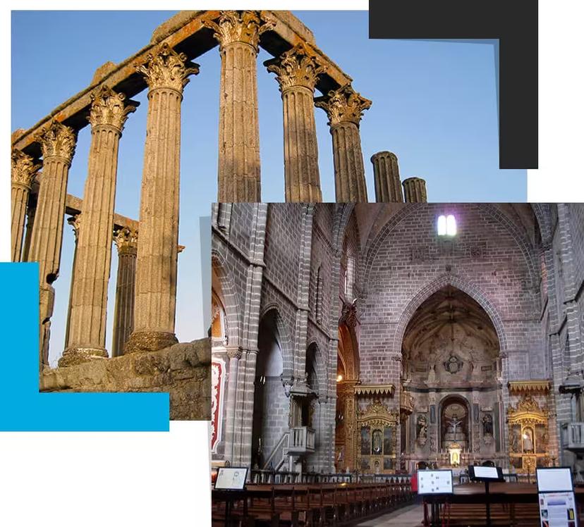 Évora Roman Temple columns and Sé Cathedral interior, highlights on a guided UNESCO city walking tour