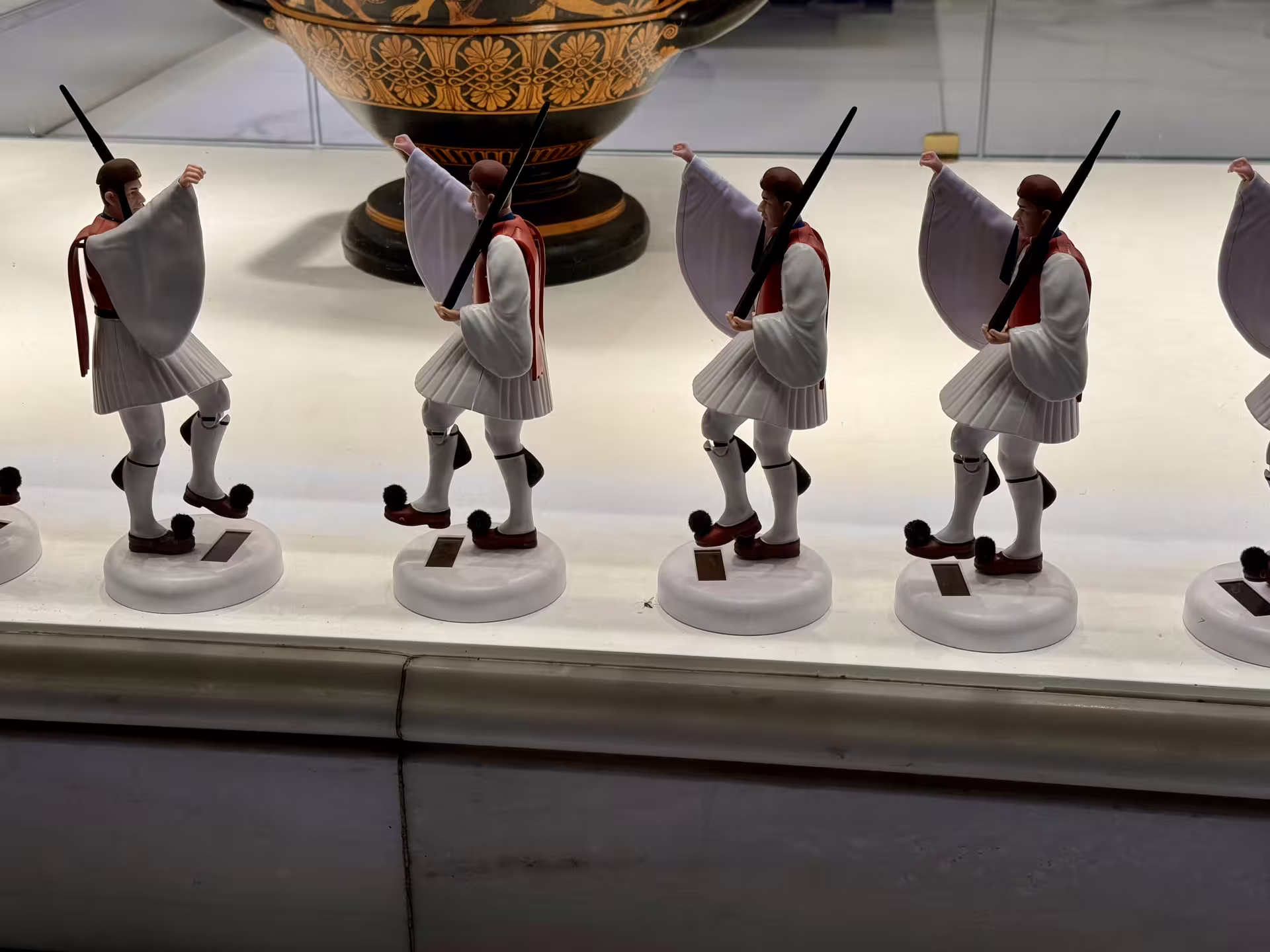 Evzone guard figurines at the Acropolis Museum gift shop, cultural highlight on a private ancient Athens tour