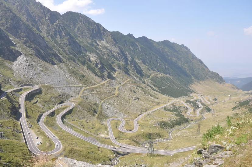 Winding Transfagarasan mountain road with hairpin turns through the Fagaras Mountains, Romania