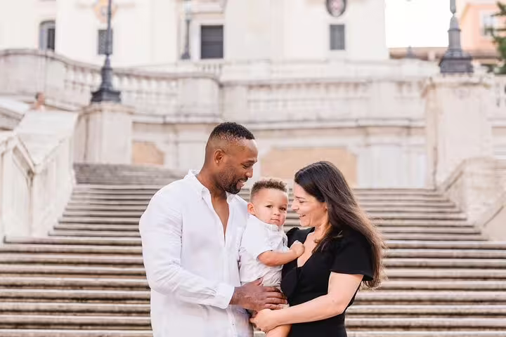 Family portrait on the Spanish Steps in Rome with private travel photographer during a 3-hour photoshoot
