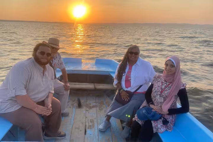 Sunset boat ride on Lake Qarun, Fayoum Oasis tour to Magic Lake and Whale Valley desert safari