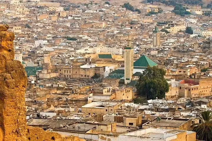 Panoramic view of Fes Medina and minarets, cultural highlight on Morocco Best 8 days tour from Tangier