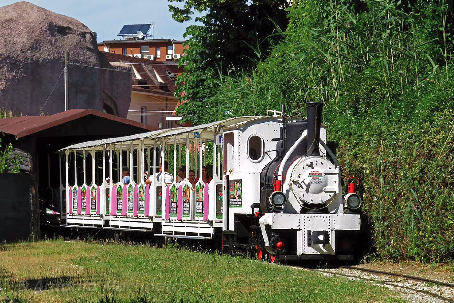 Mini steam train ride at Fiabilandia amusement park in Rimini, family attraction included with entrance ticket