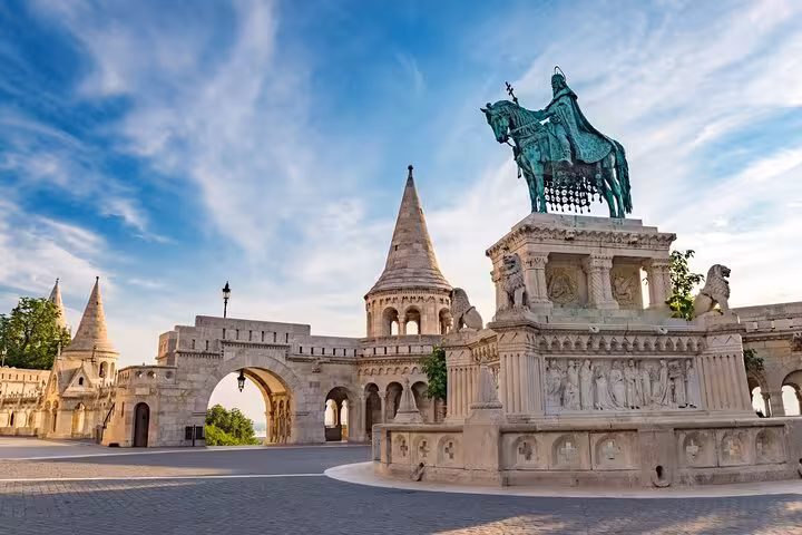 Fisherman’s Bastion and King Stephen statue in Budapest, highlight of Bratislava and Budapest day trip from Vienna