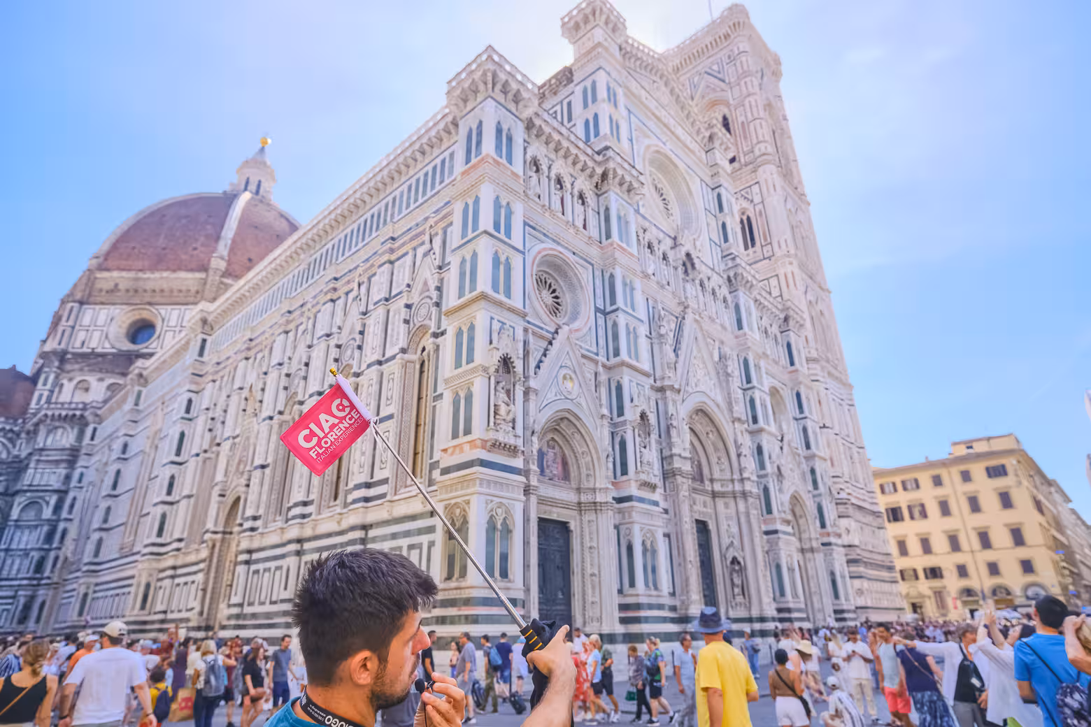 Tour group at Florence Cathedral, led by a guide, enjoying the Best of Florence walking tour experience.