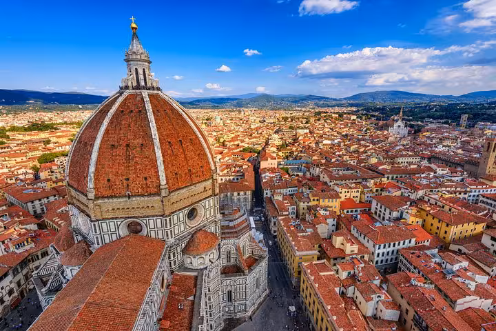 Aerial view of Florence's iconic Duomo and historic cityscape, perfect for a private shore excursion from Livorno port.