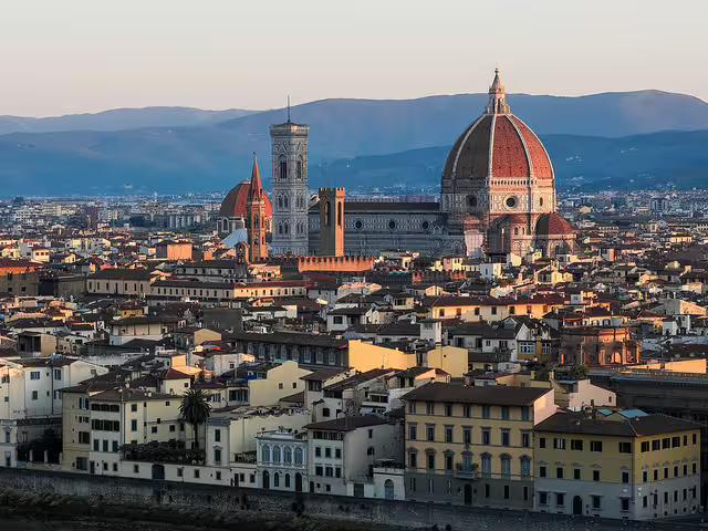 Panoramic sunset view of Florence skyline with the Duomo, included in semi-private Florence and Pisa full-day tour from Rome