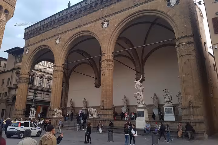 Florence Piazza della Signoria statues and Loggia dei Lanzi on full-day tour from Rome to Florence and Pisa