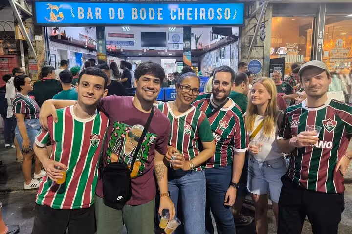 Fluminense fans at Bar do Bode Cheiroso pregame meetup before Maracanã Stadium match in Rio de Janeiro