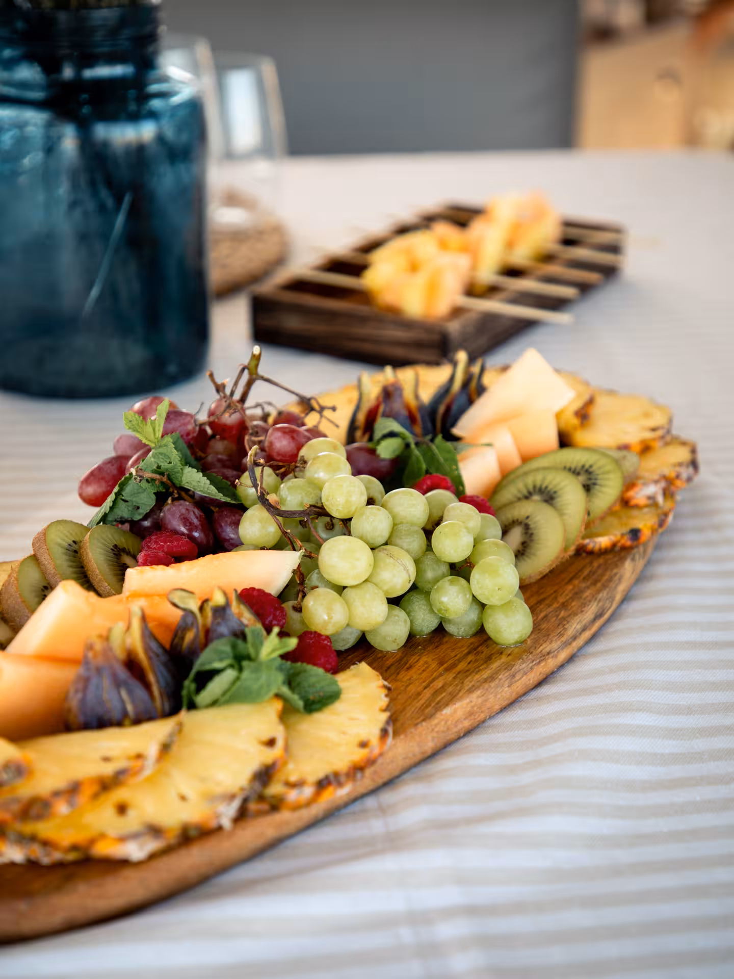 Fresh fruit platter served onboard Bali 4.1 during a 3-hour private luxury catamaran tour in Barcelona
