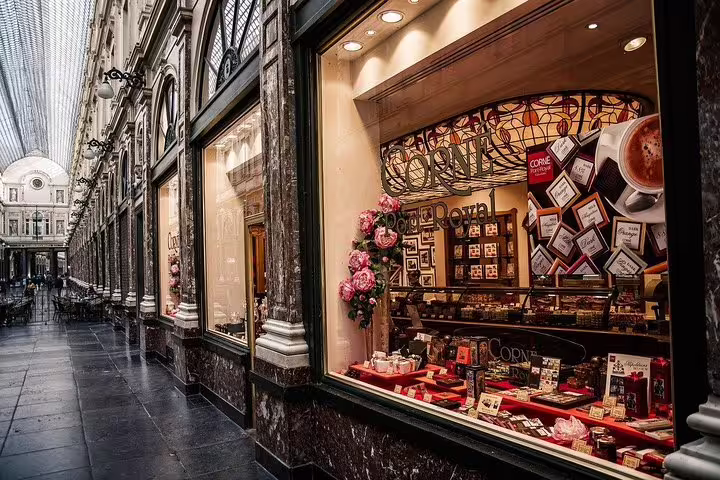 Galeries Royales Saint-Hubert chocolate shop window in Brussels, highlight of a private 2-hour city tour