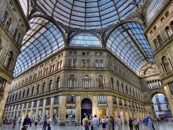 Galleria Umberto I glass dome interior, Naples city walking tour stop with historic architecture and shops