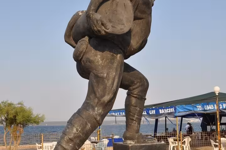 Sculpture at Eceabat ferry pier on Istanbul to Anzac Gallipoli daily tour across the Dardanelles