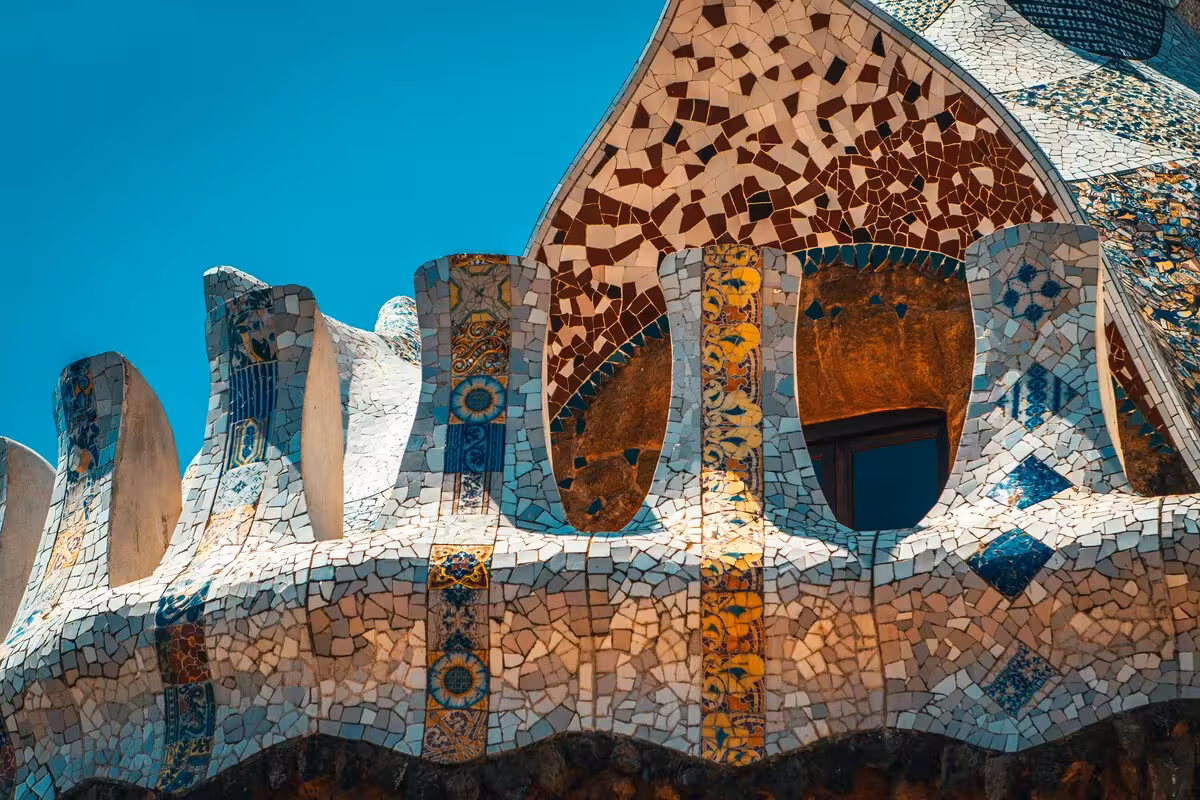Gaudí mosaic rooftop details at Park Güell, Barcelona UNESCO tour combo with Sagrada Família skip-the-line