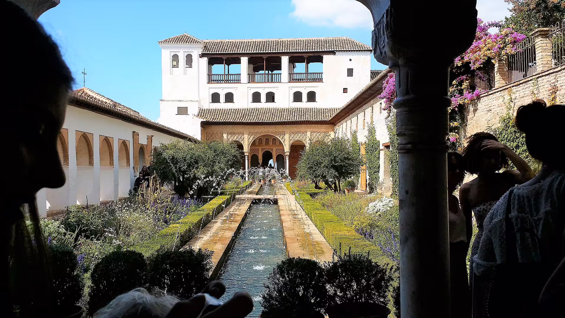 Generalife gardens water channel at the Alhambra in Granada, ideal stop on a private guided walking tour