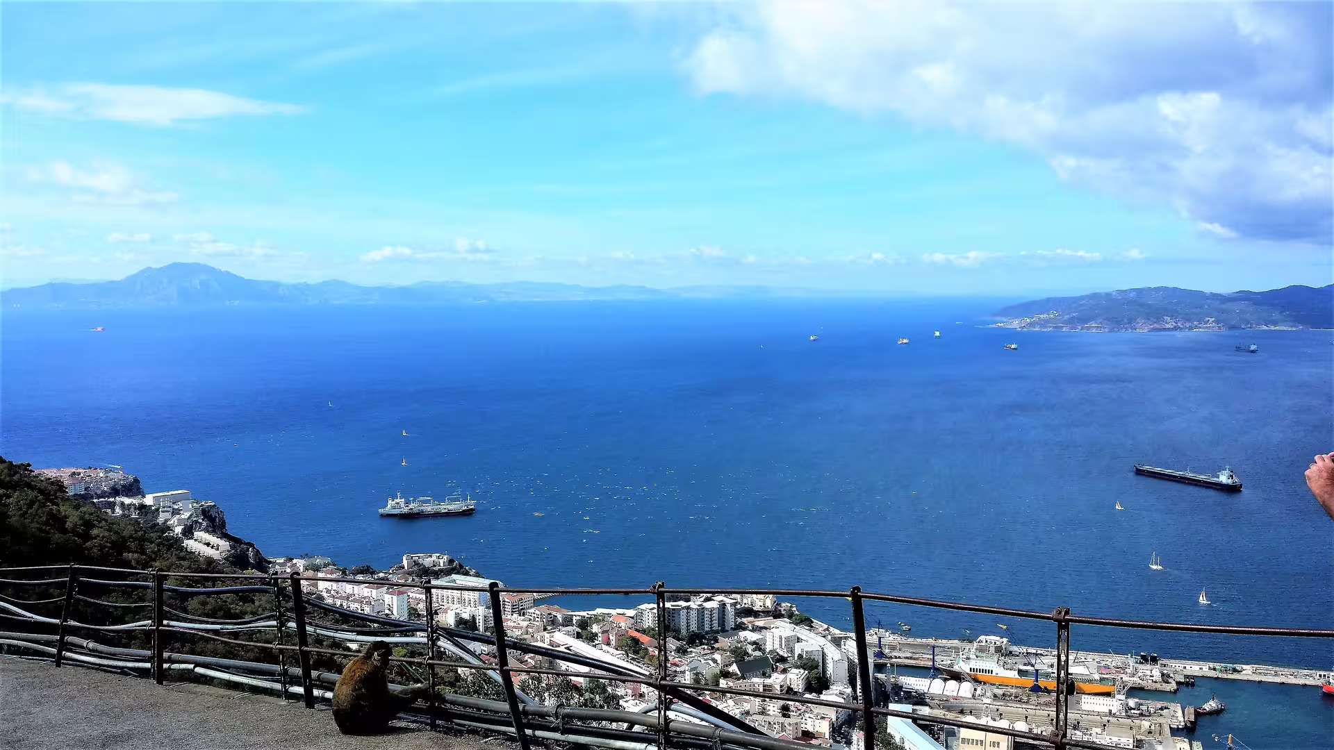 Panoramic view from the Rock of Gibraltar over the Strait and port, a highlight on a private Costa del Sol tour