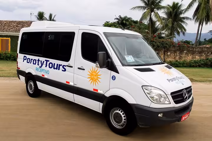 Paraty Tours shuttle van ready for exclusive transport from GIG Airport to Rio de Janeiro hotels in the South area.