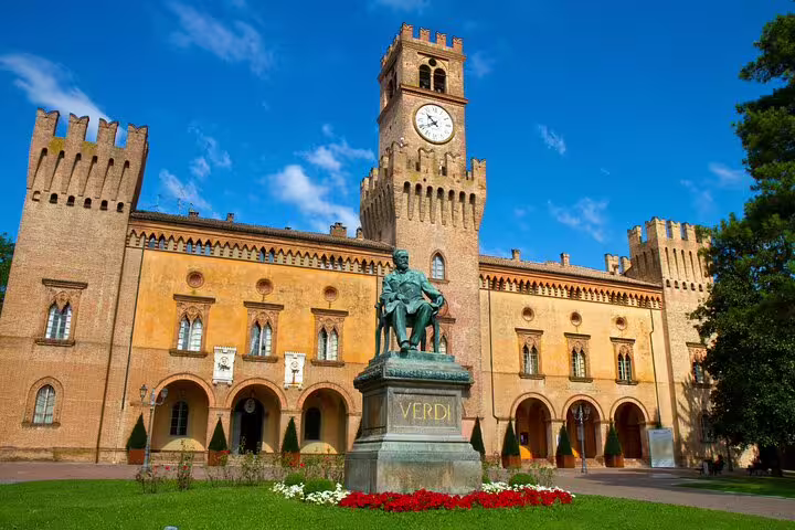 Statue of Giuseppe Verdi before the grand Palazzo in Parma, Italy, visited on a private cultural walking tour with local guide