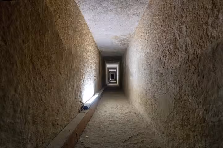 Interior passageway inside the Great Pyramid of Giza, accessed with skip-the-line entry ticket and site access