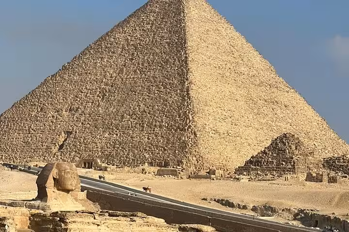 Great Pyramid of Khufu at Giza near the Sphinx, key stop on a private guided tour with Grand Egyptian Museum