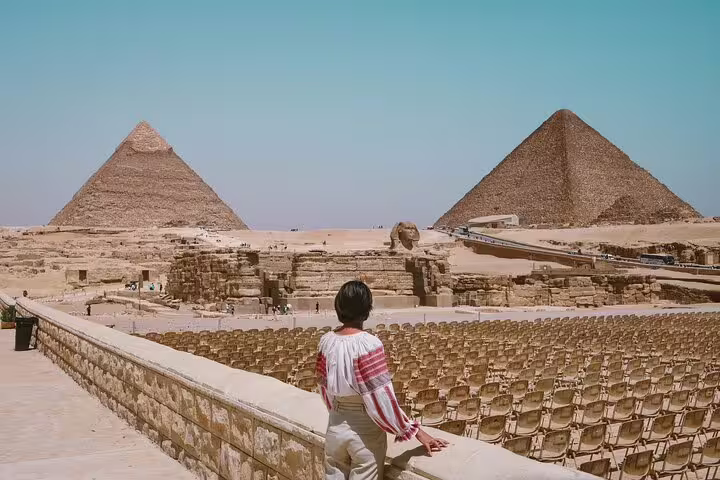 Giza Pyramids and Great Sphinx viewpoint on Cairo day trip, part of 2-day Marsa Alam to Cairo & Luxor flight tour