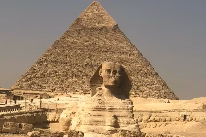 Great Sphinx and Great Pyramid of Giza on a private tour with panoramic desert views in Cairo, Egypt