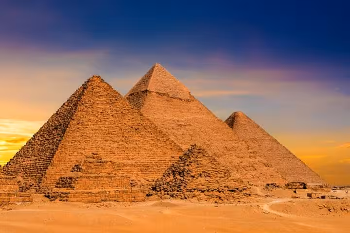 Giza Pyramids at sunset on Cairo Pyramids and Grand Egyptian Museum semi-private tour from Hurghada