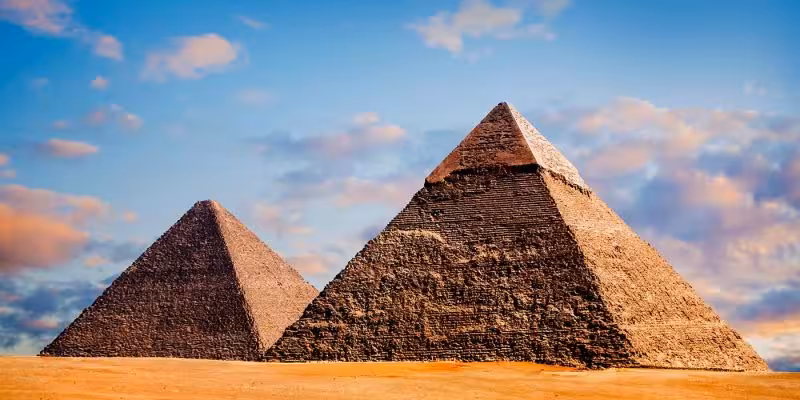 Giza Pyramids at sunset on full-day Cairo fly-in tour from Marsa Alam, Egypt highlights and history