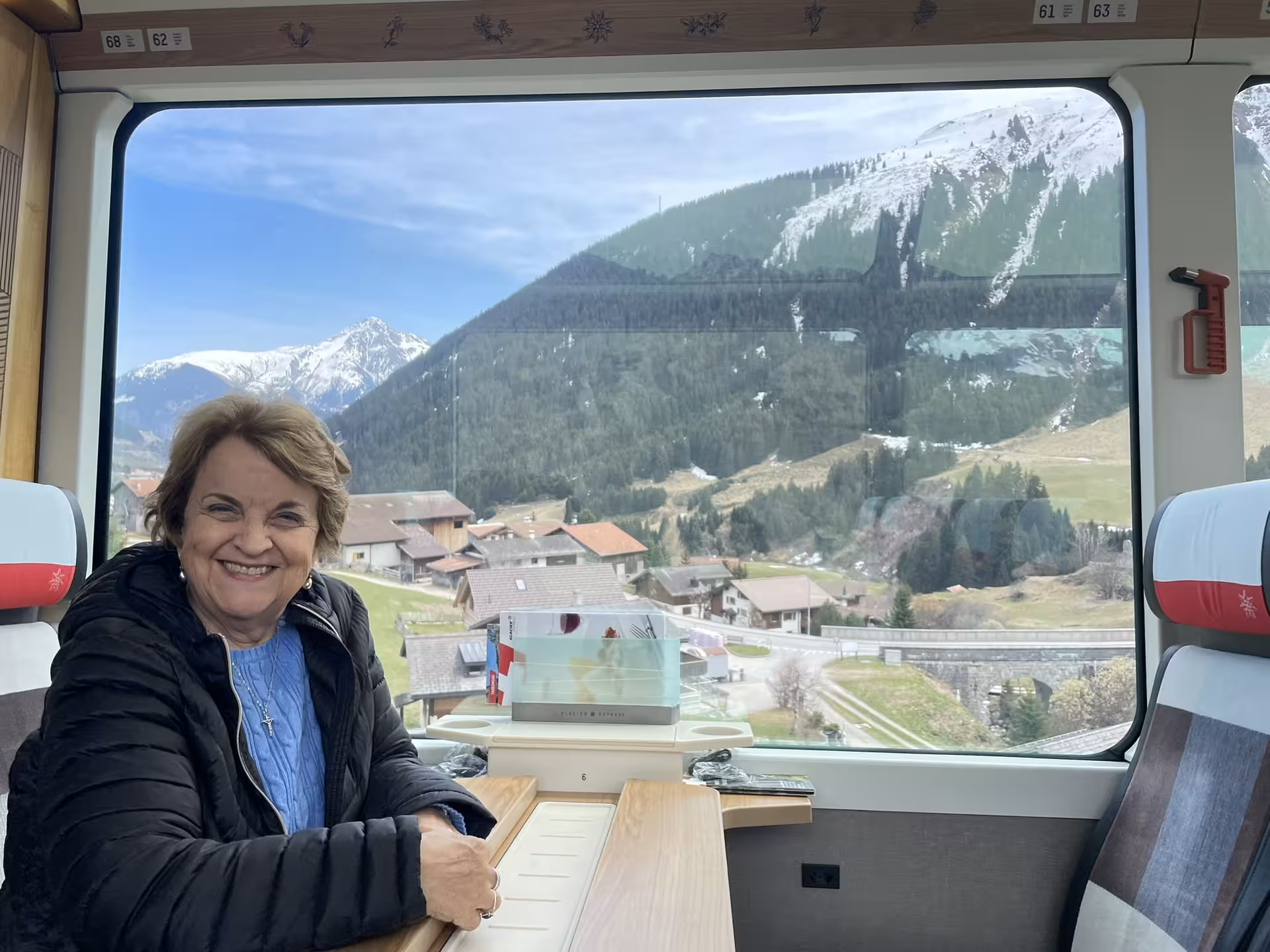 Panoramic Glacier Express train window view near Andermatt on premium Zurich route tour in Switzerland
