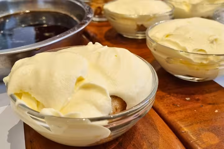 Gluten-free tiramisu with creamy layers crafted in the Roman feast cooking class by Chef Christian.