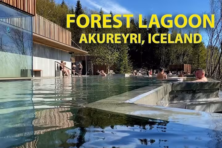 Relaxing at the Forest Lagoon in Akureyri, Iceland, offers a serene experience amidst nature on the Godafoss Express shuttle tour.