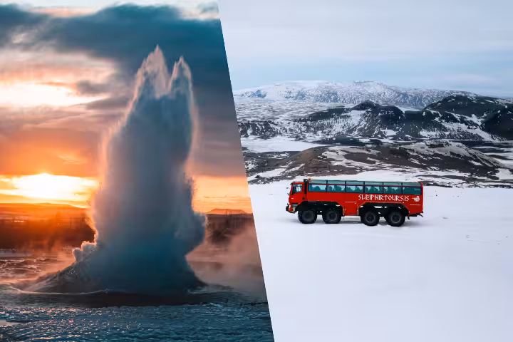 Golden Circle tour from Reykjavik with Strokkur geyser and monster truck glacier adventure in Iceland