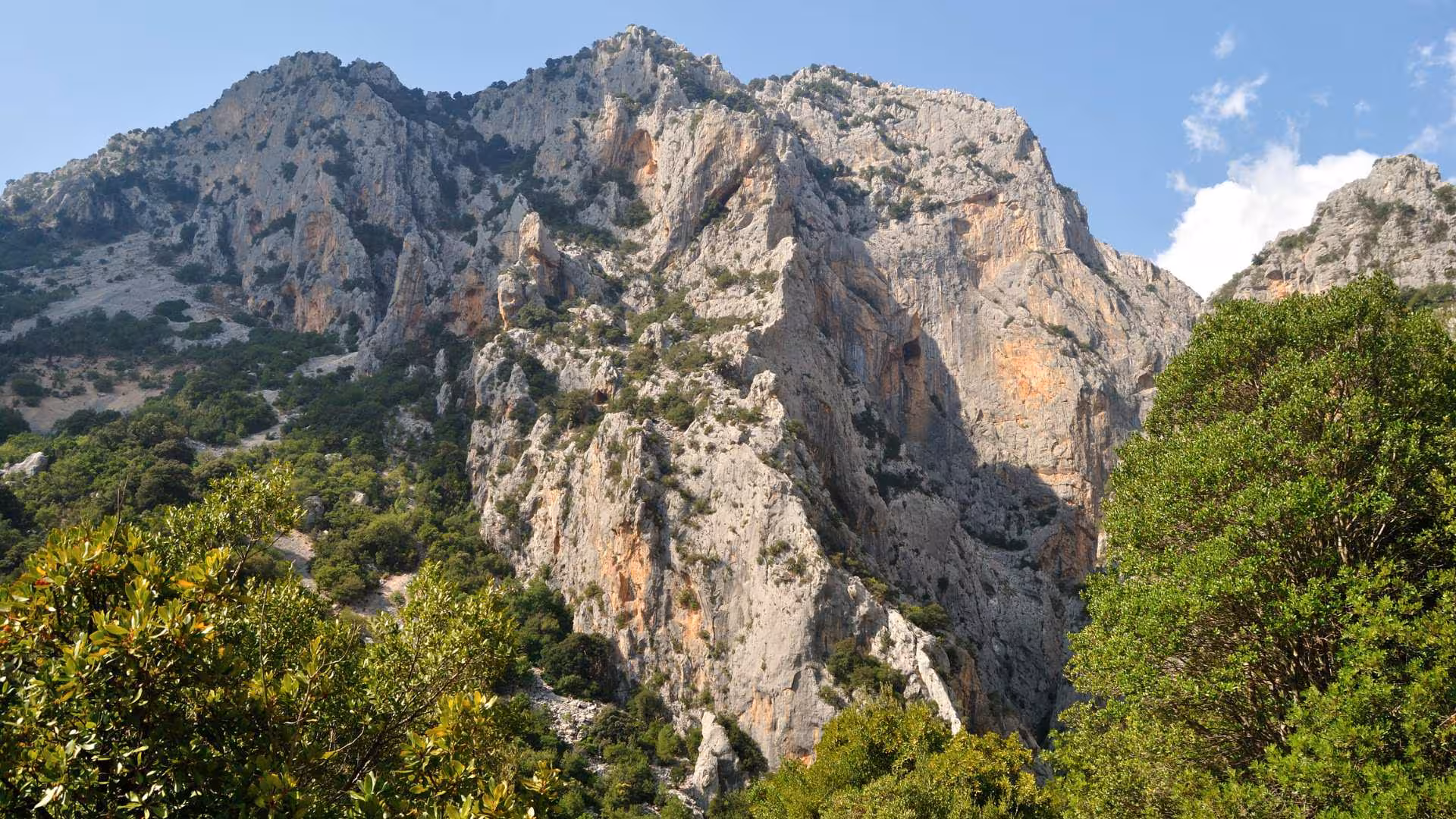 Breathtaking view of towering cliffs in Gorropu Canyon, Sardinia, ideal for adventurous trekking tours.