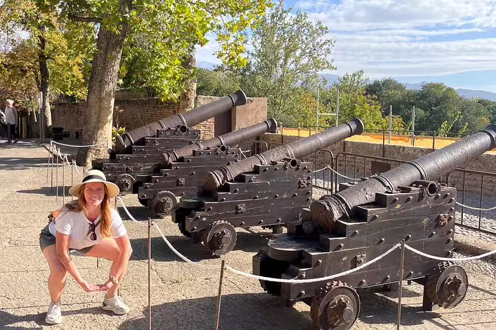Historic cannons at Granada Alhambra viewpoint, fun photo stop on a self-guided scavenger hunt tour
