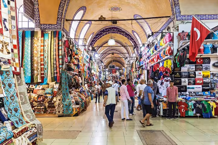 Grand Bazaar Istanbul on private shore excursion from Istanbul Port, vibrant stalls with carpets and souvenirs