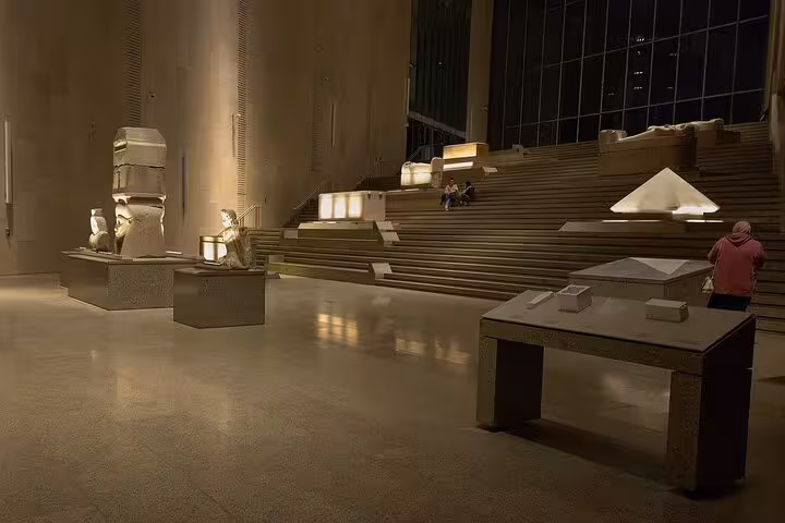 Grand Egyptian Museum Cairo interior hall and steps, perfect for QR ticket tour with optional transfer