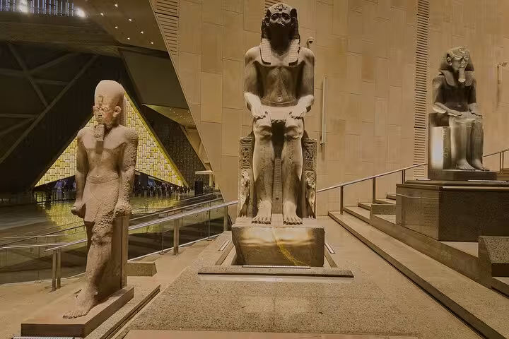 Grand Egyptian Museum Cairo statues gallery view, ideal for QR ticket entry tour with optional transfer