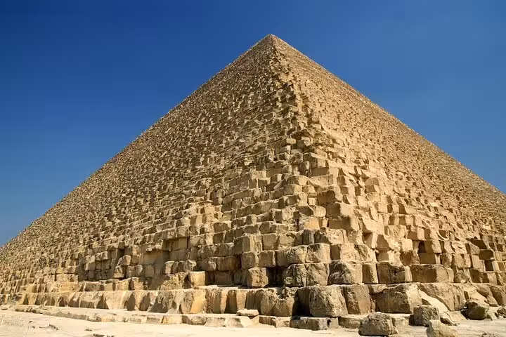 Close-up of the Great Pyramid of Giza on Cairo day trip from Sharm El Sheikh, Egypt flight tour
