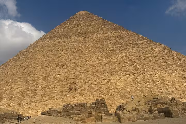 Close-up view of the Great Pyramid of Giza on a private Cairo tour, Pyramids and Sphinx with camel ride