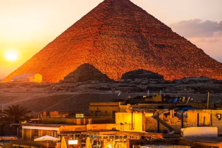 Great Pyramid of Giza at sunset on a full-day guided bus tour from Sharm El Sheikh with lunch