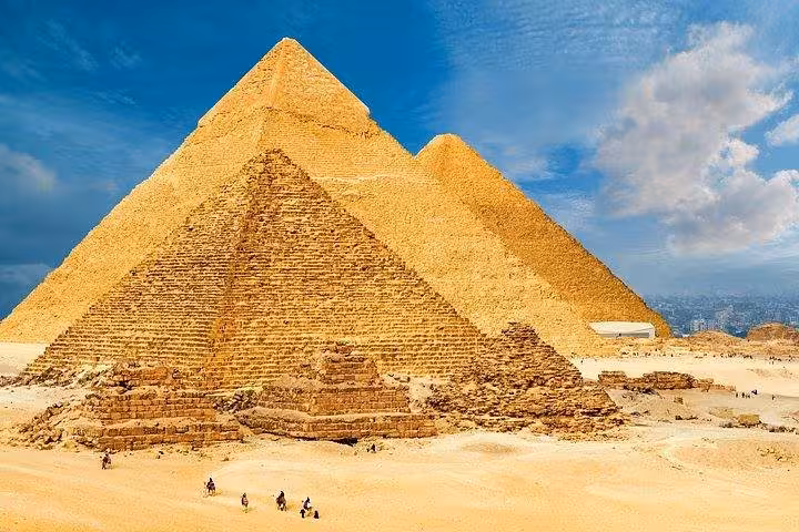 Great Pyramids of Giza under blue sky, Cairo one day trip from Hurghada to see ancient Egypt wonders
