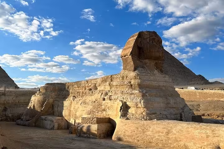 Great Sphinx of Giza under blue sky on Cairo Pyramids semi-private day trip from Hurghada