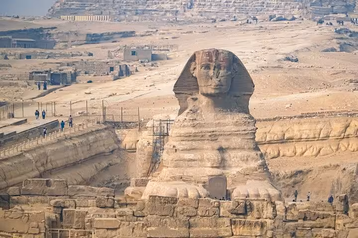 The Great Sphinx of Giza seen up close during a full-day Cairo and Pyramids tour from Sharm El Sheikh by bus