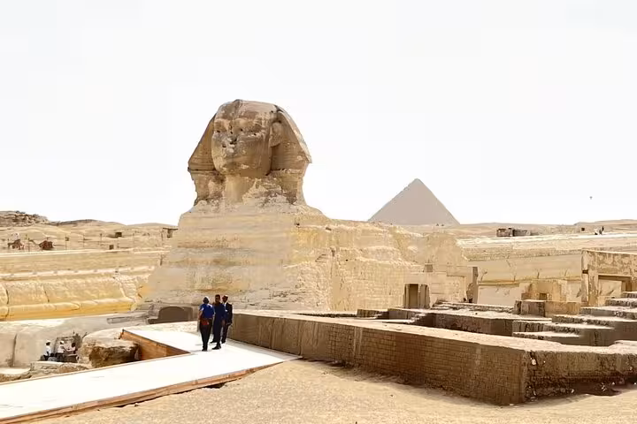 Great Sphinx with Giza Pyramid backdrop on private guided tour, Cairo, near Grand Egyptian Museum