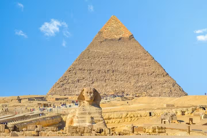 Great Sphinx and Pyramid of Khafre at Giza Plateau on Cairo day tour with Grand Egyptian Museum visit