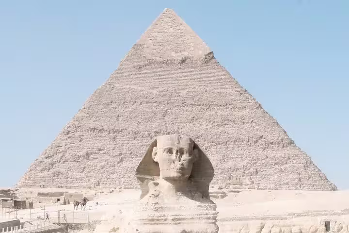 Great Sphinx with Pyramid of Khafre behind it in Giza, Egypt, highlight of Cairo day tour itinerary
