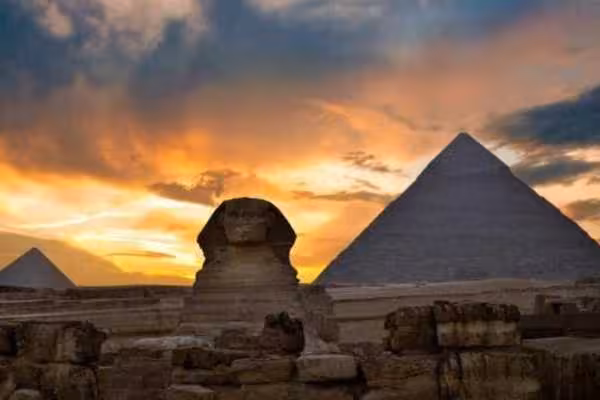 Great Sphinx and Pyramids of Giza at sunset, iconic Cairo highlight on a 13-day Ultimate Egyptian Odyssey tour