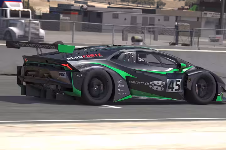 In-game GT race car on track from 15' simulator, realistic motorsport sim racing and hot lap experience