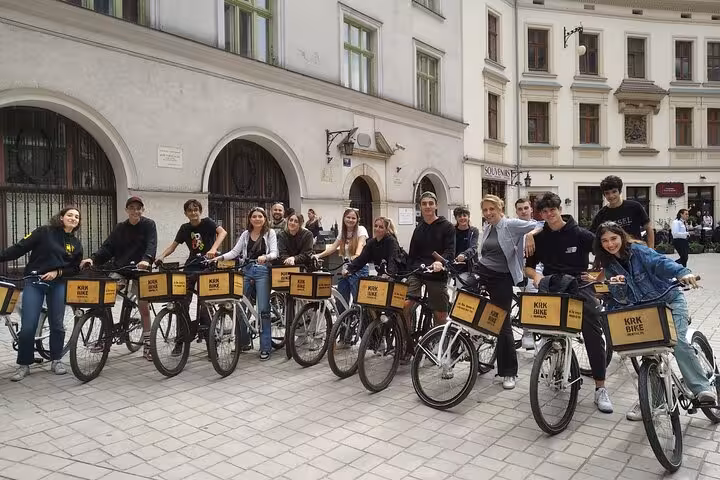 Group of cyclists ready for a guided bike tour in the Jewish Quarter, exploring historic streets and cultural landmarks.