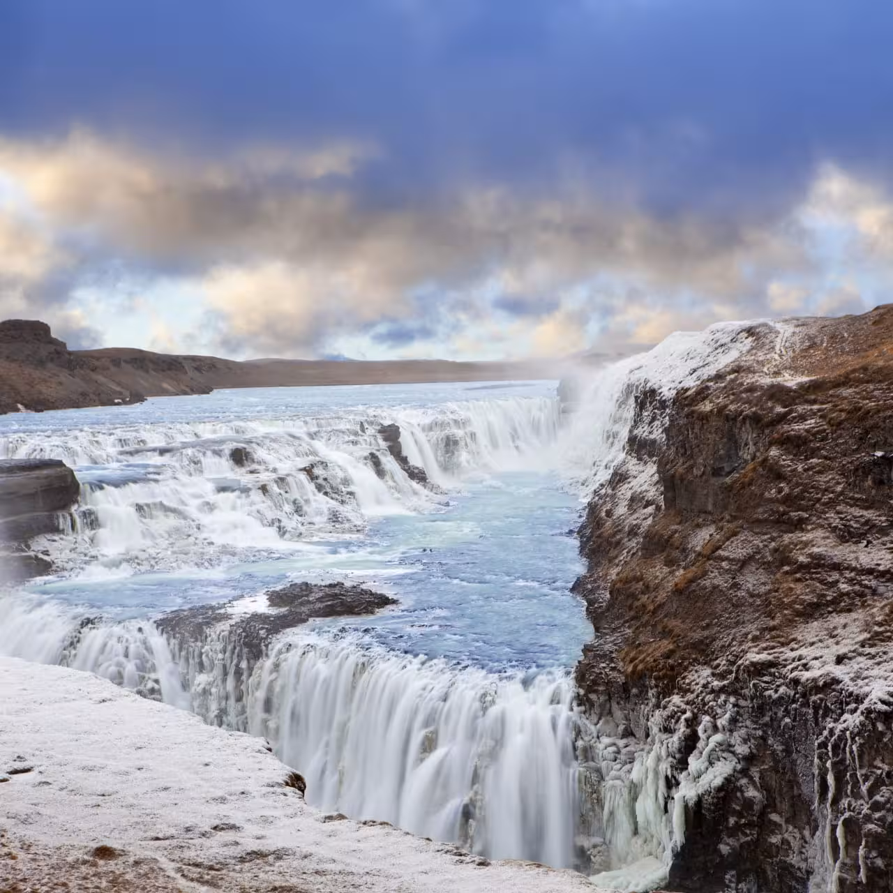 Winter view of Gullfoss waterfall on Iceland Golden Circle Rally Car Experience scenic drive route